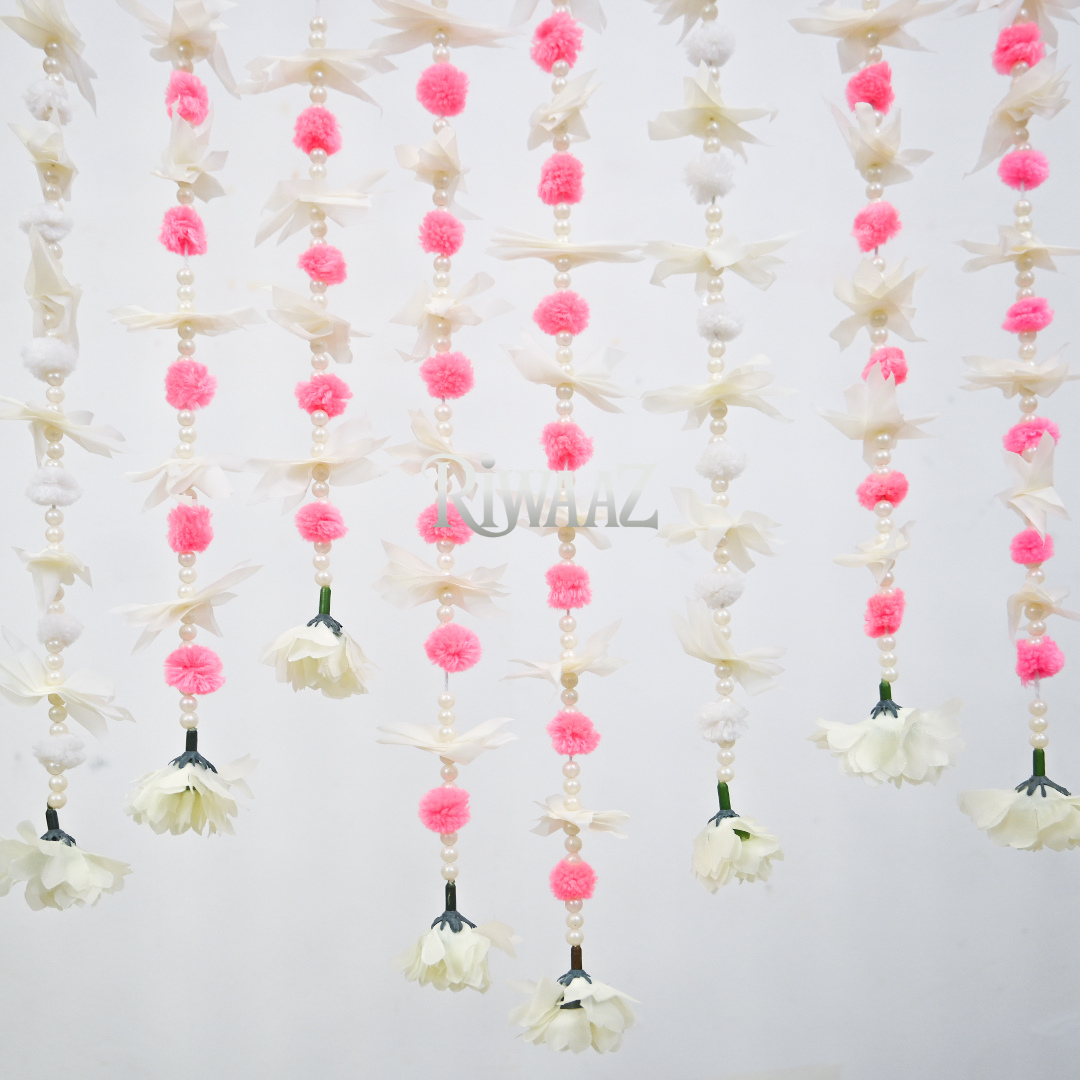 12 pcs Pinkish White Pom Pom Garlands