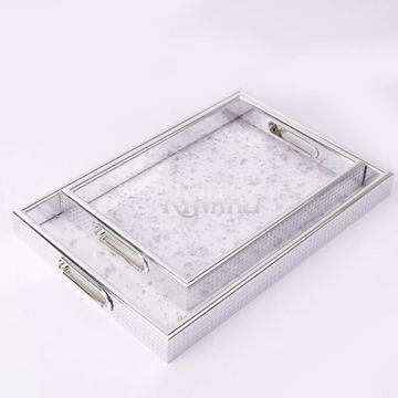 Set of 2 - Silver Marble Trays