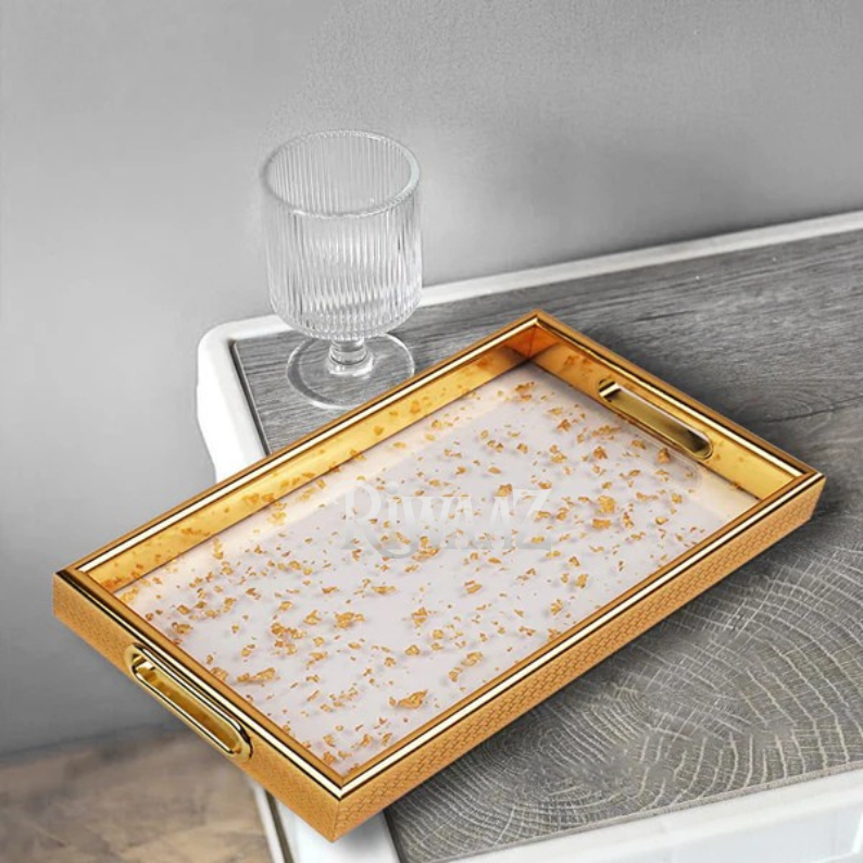 Set of 2 - Golden Marble Trays