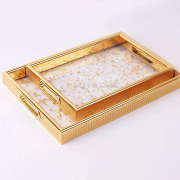 Set of 2 - Golden Marble Trays