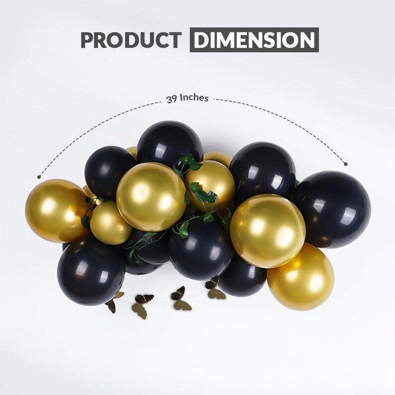 Black and Gold Balloon Arch Kit with Butterflies & Leaves | Birthday, Baby Shower, Graduation Party Decor