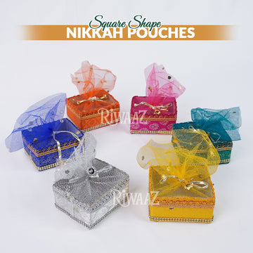 Multi Color Square Shaped Fabric Nikkah Pouches For Nikkah Wedding Pouches, Gift Pouches Celebration, Wedding and Occasions