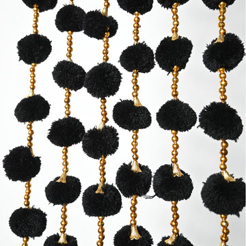 12 Pcs Artificial Black Color Handmade 6 Feet Pom Pom Wedding Garland For Maiyun, Vivah, Nikkah, Shadi, Haldi Sangeet Mehndi Decoration - Riwaaz