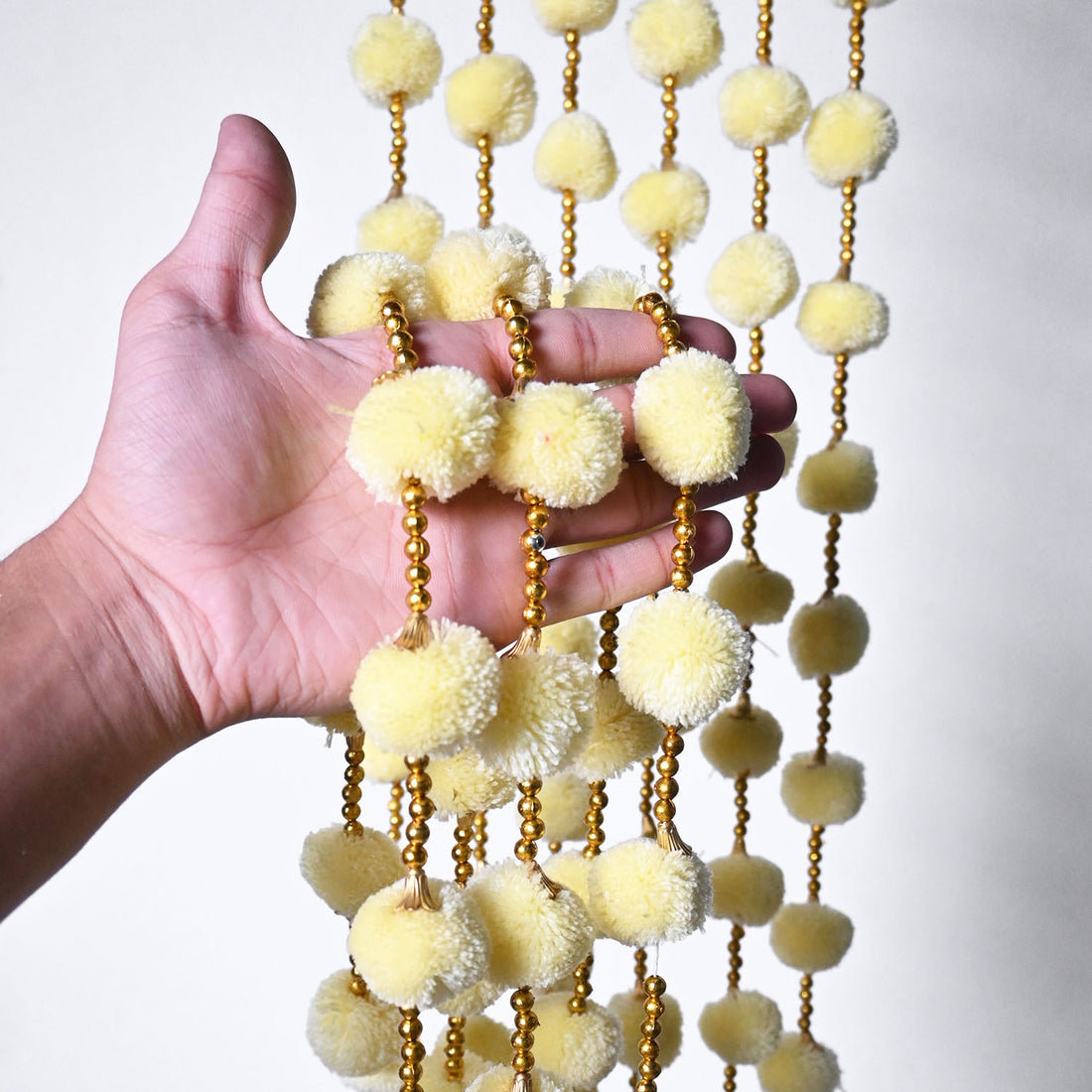 12 Pcs Artificial Lemon Yellow Handmade 6 Feet Pom Pom Wedding Garland For Maiyun, Vivah, Nikkah, Shadi, Haldi Sangeet Mehndi Decoration - Riwaaz