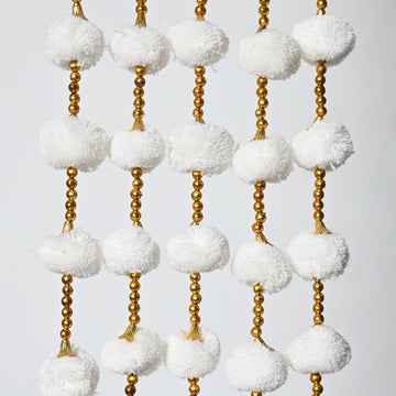 12 Pcs Artificial White Color Handmade 6 Feet Pom Pom Wedding Garland For Maiyun, Vivah, Nikkah, Shadi, Haldi Sangeet Mehndi Decoration - Riwaaz