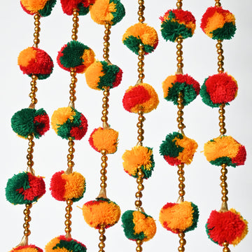 12 Pcs Artificial Multi Color Handmade 6 Feet Pom Pom Wedding Garland For Maiyun, Vivah, Nikkah, Shadi, Haldi Sangeet Mehndi Decoration - Riwaaz