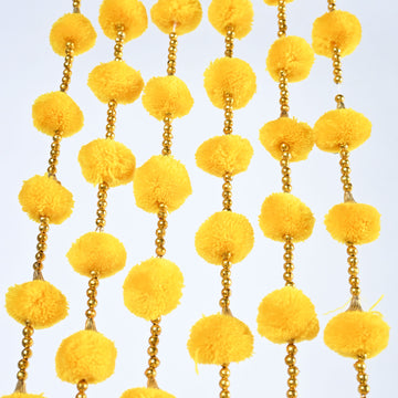 12 Pcs Artificial Yellow Color Handmade 6 Feet Pom Pom Wedding Garland For Maiyun, Vivah, Nikkah, Shadi, Haldi Sangeet Mehndi Decoration - Riwaaz