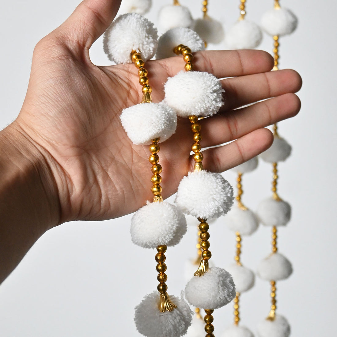 12 Pcs Artificial White Color Handmade 6 Feet Pom Pom Wedding Garland For Maiyun, Vivah, Nikkah, Shadi, Haldi Sangeet Mehndi Decoration - Riwaaz