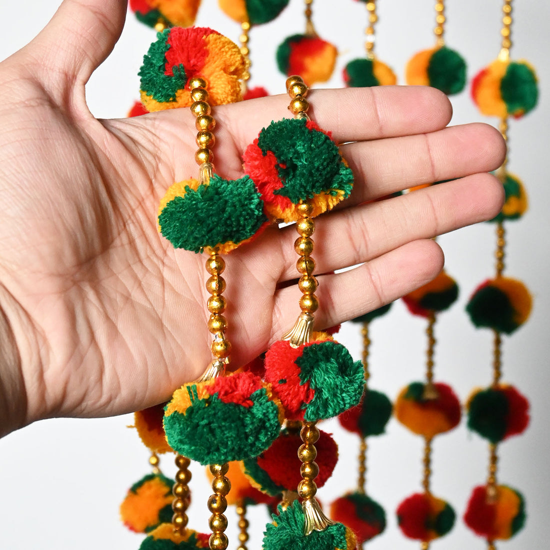 12 Pcs Artificial Multi Color Handmade 6 Feet Pom Pom Wedding Garland For Maiyun, Vivah, Nikkah, Shadi, Haldi Sangeet Mehndi Decoration - Riwaaz