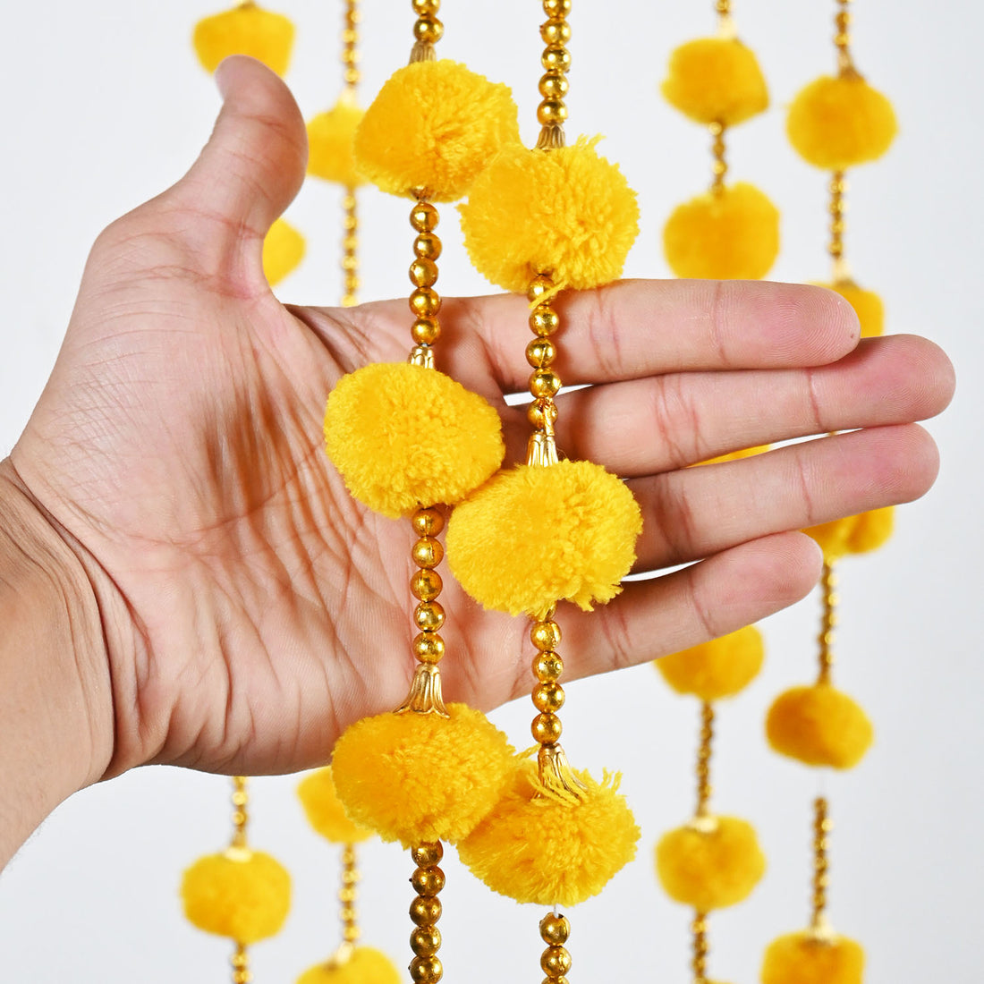 12 Pcs Artificial Yellow Color Handmade 6 Feet Pom Pom Wedding Garland For Maiyun, Vivah, Nikkah, Shadi, Haldi Sangeet Mehndi Decoration - Riwaaz