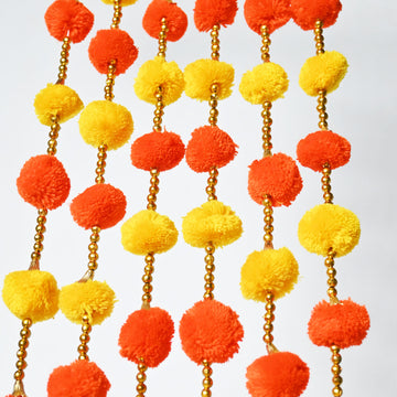 12 Pcs Artificial Yellow and Orange Multi Color Handmade 6 Feet Pom Pom Wedding Garland For Maiyun, Vivah, Nikkah, Shadi, Haldi Sangeet Mehndi Decoration - Riwaaz