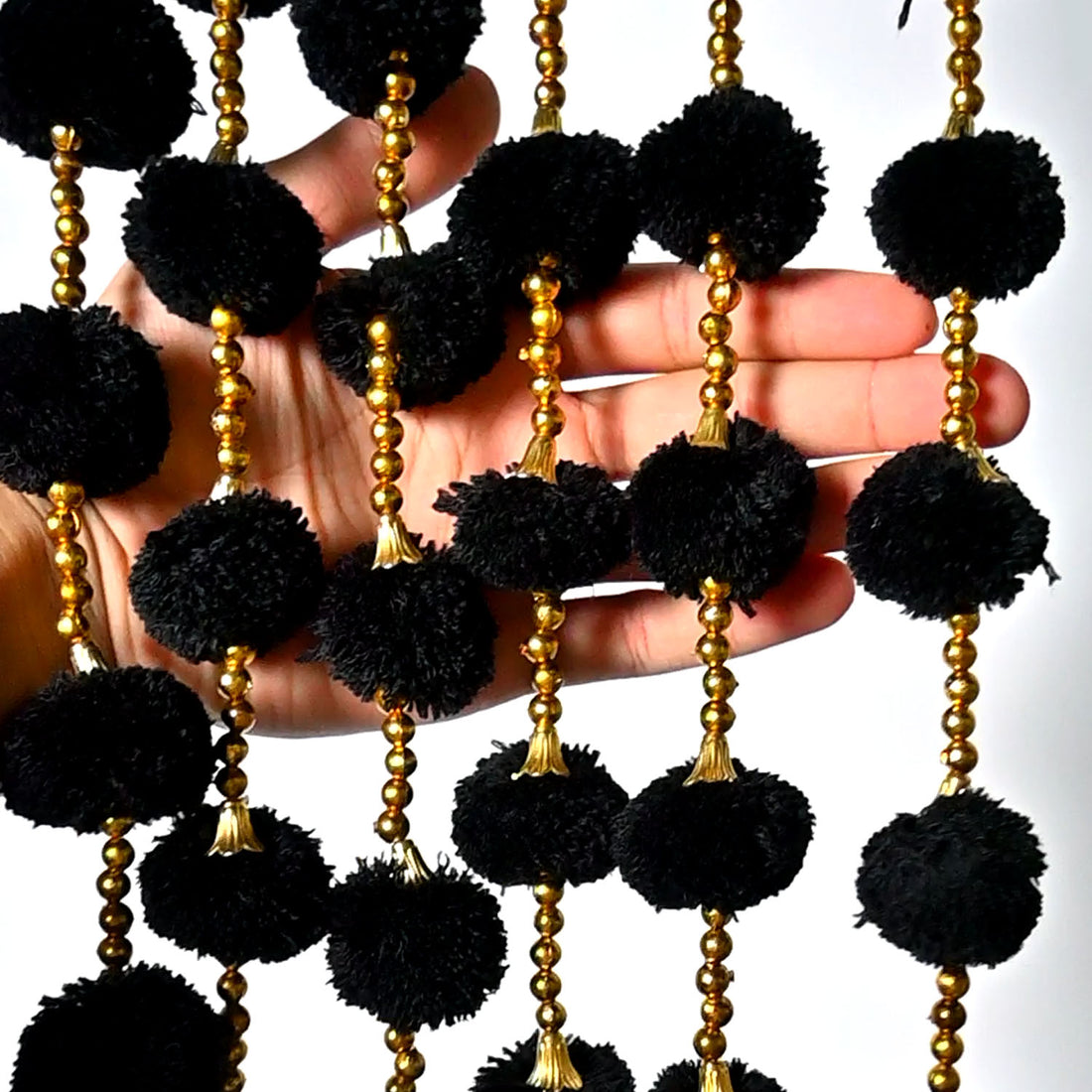 12 Pcs Artificial Black Color Handmade 6 Feet Pom Pom Wedding Garland For Maiyun, Vivah, Nikkah, Shadi, Haldi Sangeet Mehndi Decoration - Riwaaz