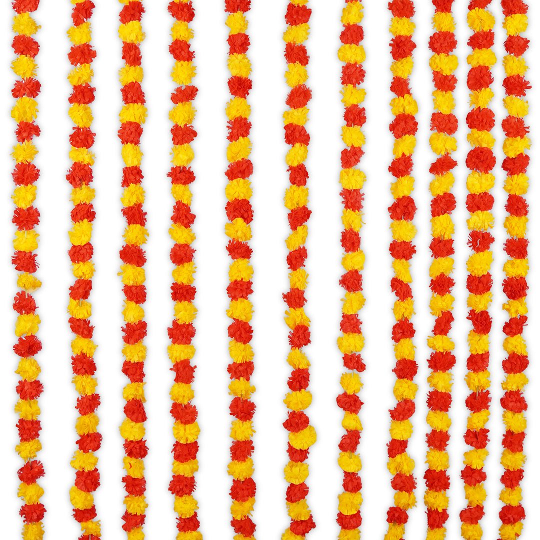 12 pcs Marigold Garland - Red n Yellow Color for Wedding decoration - Riwaaz