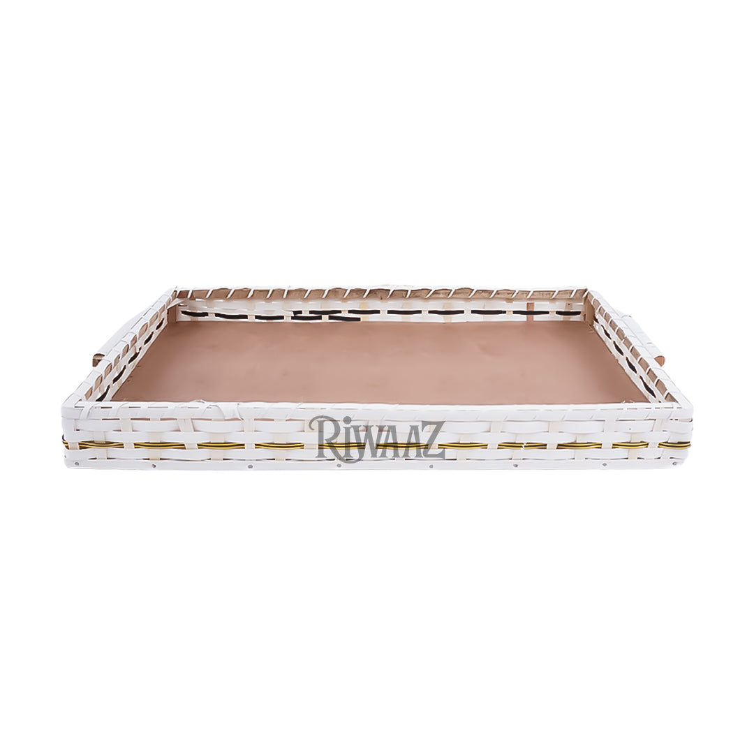 Set of 3 - White Rectangle Cane Trays