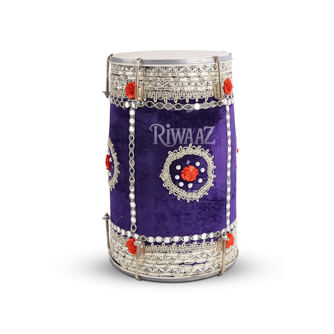 Purple Velvet Dhol – Classic Dholki Drum for Wedding, Shaadi, Dholki & Mehndi