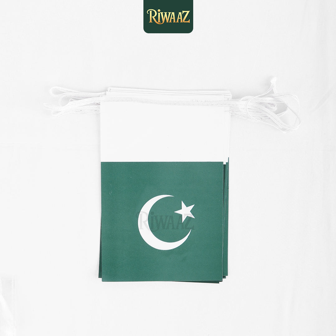 Pack of 100 - Pakistan Flag Buntings for 14th August Celebration