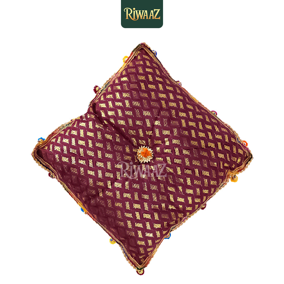 Jamawar Fabric Pillow, Cusion Perfect For Traditional Wedding Decor Including Mehndi, Nikkah, Maiyun, Vivah, and Cultural Celebrate