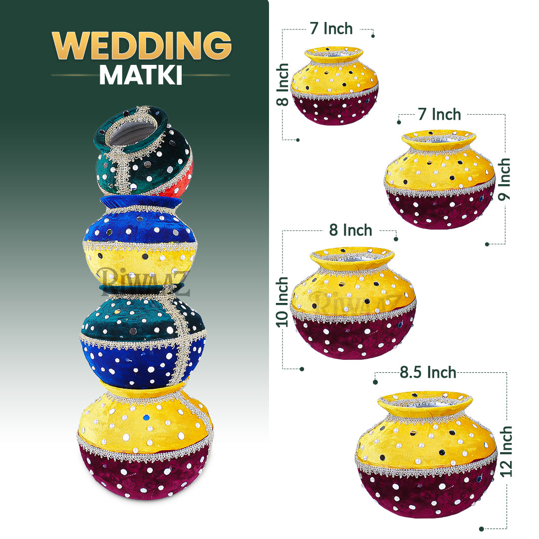 Traditional Colourful Handmade Velvet Matki For Nikkah, Maiyun, Menhdi, Dholki, Indian Wedding, Pakistani Wedding, Shaadi Vivah, Decoration
