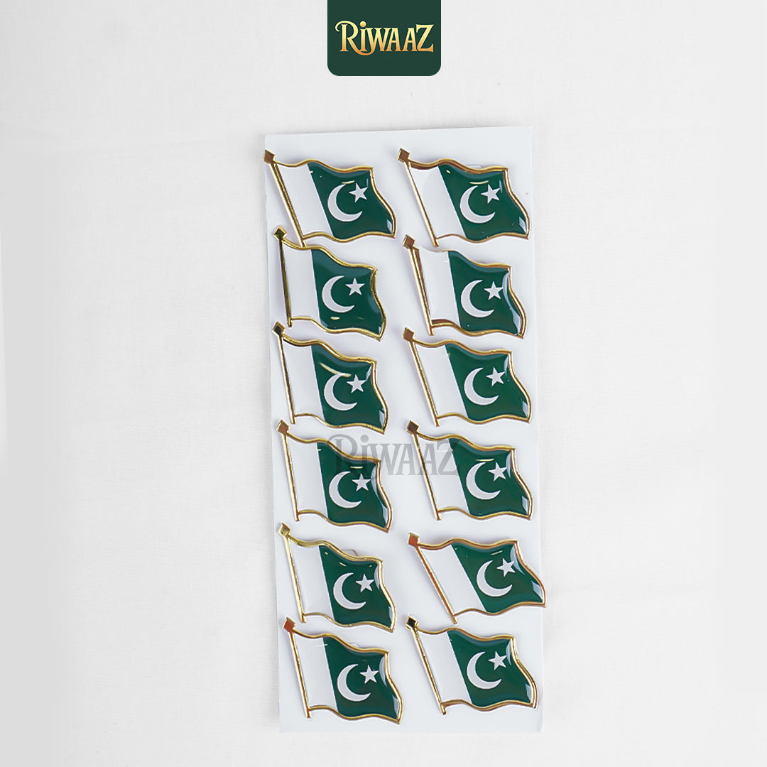 Pack of 12 - 14th August Badges - Pakistan Flag Badges - Riwaaz