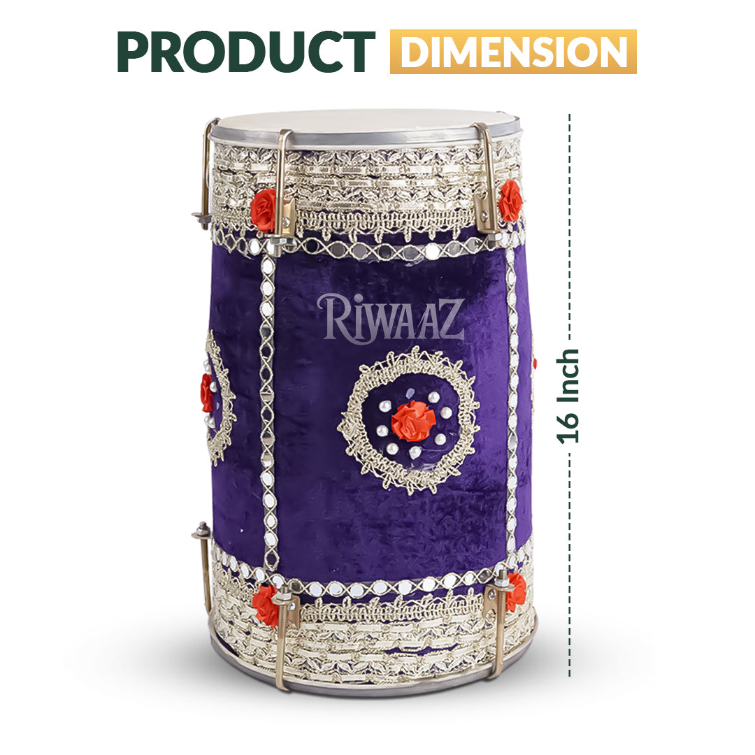 Purple Velvet Dhol – Classic Dholki Drum for Wedding, Shaadi, Dholki & Mehndi