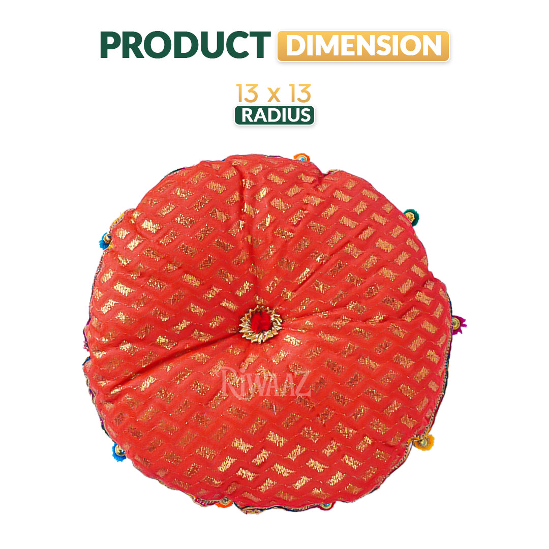 Round Jamawar Fabric Pillow, Cusion Perfect For Traditional Wedding Decor Including Mehndi, Nikkah, Maiyun, Vivah, and Cultural Celebrate