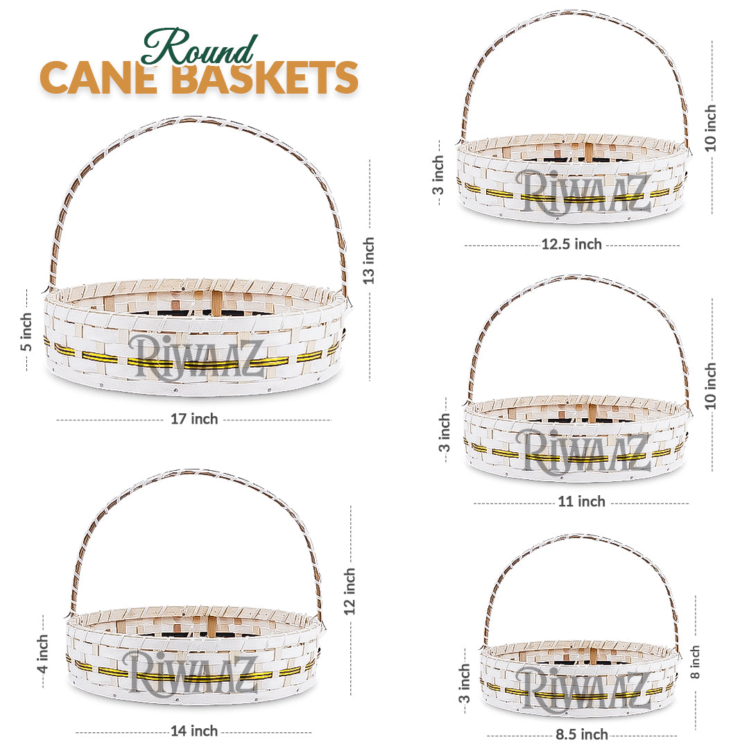 Set of 5 - Round White Cane Basket for Gifting, wedding decoration