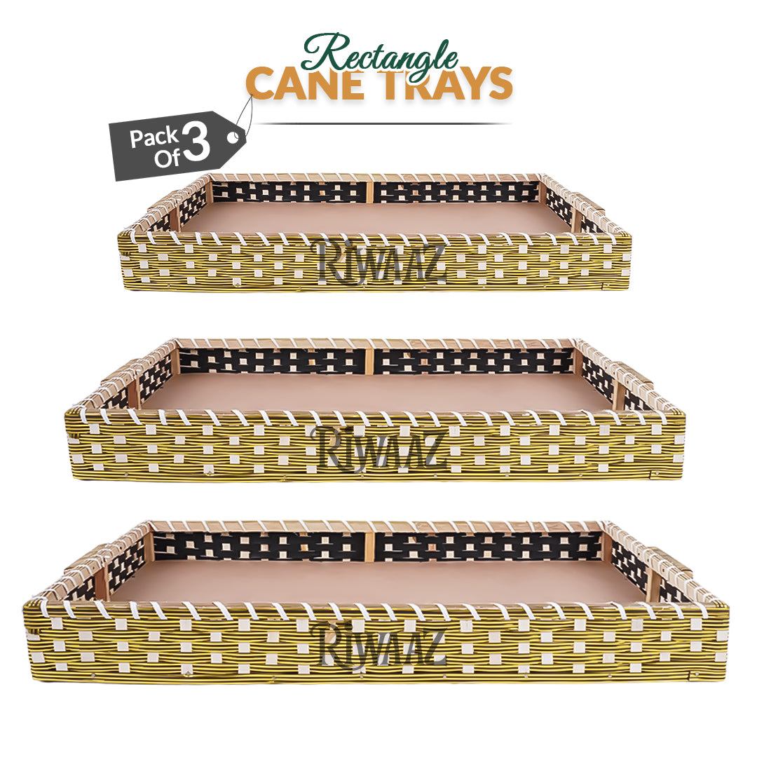 Set of 3 - Gold Rectangle Cane Trays