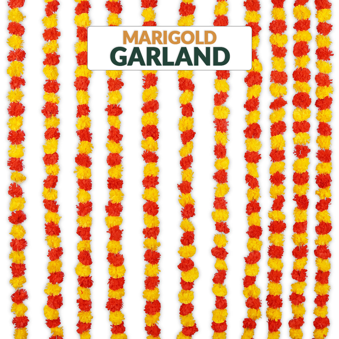 12 pcs Marigold Garland - Red n Yellow Color for Wedding decoration - Riwaaz
