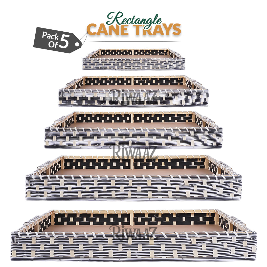 Set of 5 - Silver Rectangle Cane Trays Set for gifting