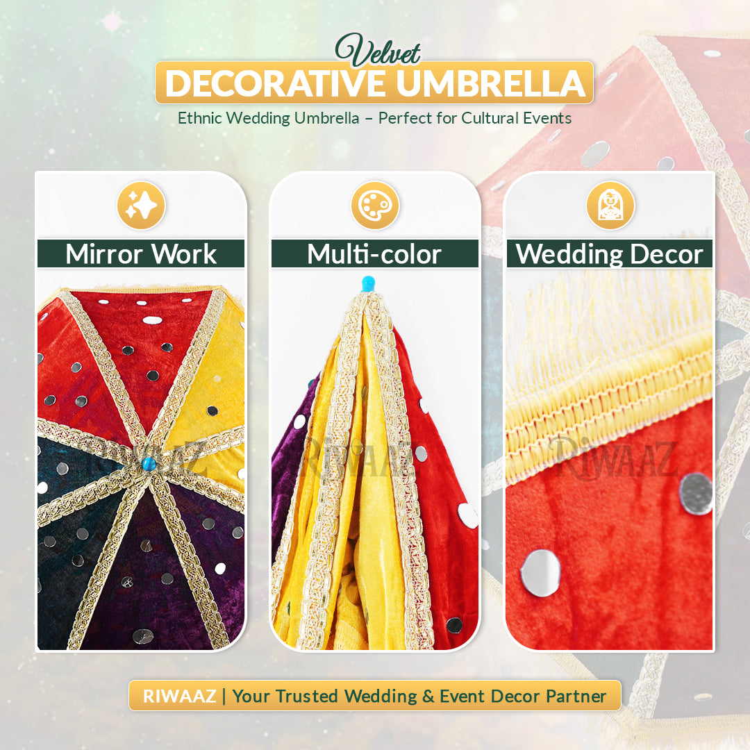 Traditional Wedding Decorations Velvet Fabric Umbrella For Nikkah, Dholki, Mehndi, Maiyoon, Wedding, Vivah, Engagement Decorative