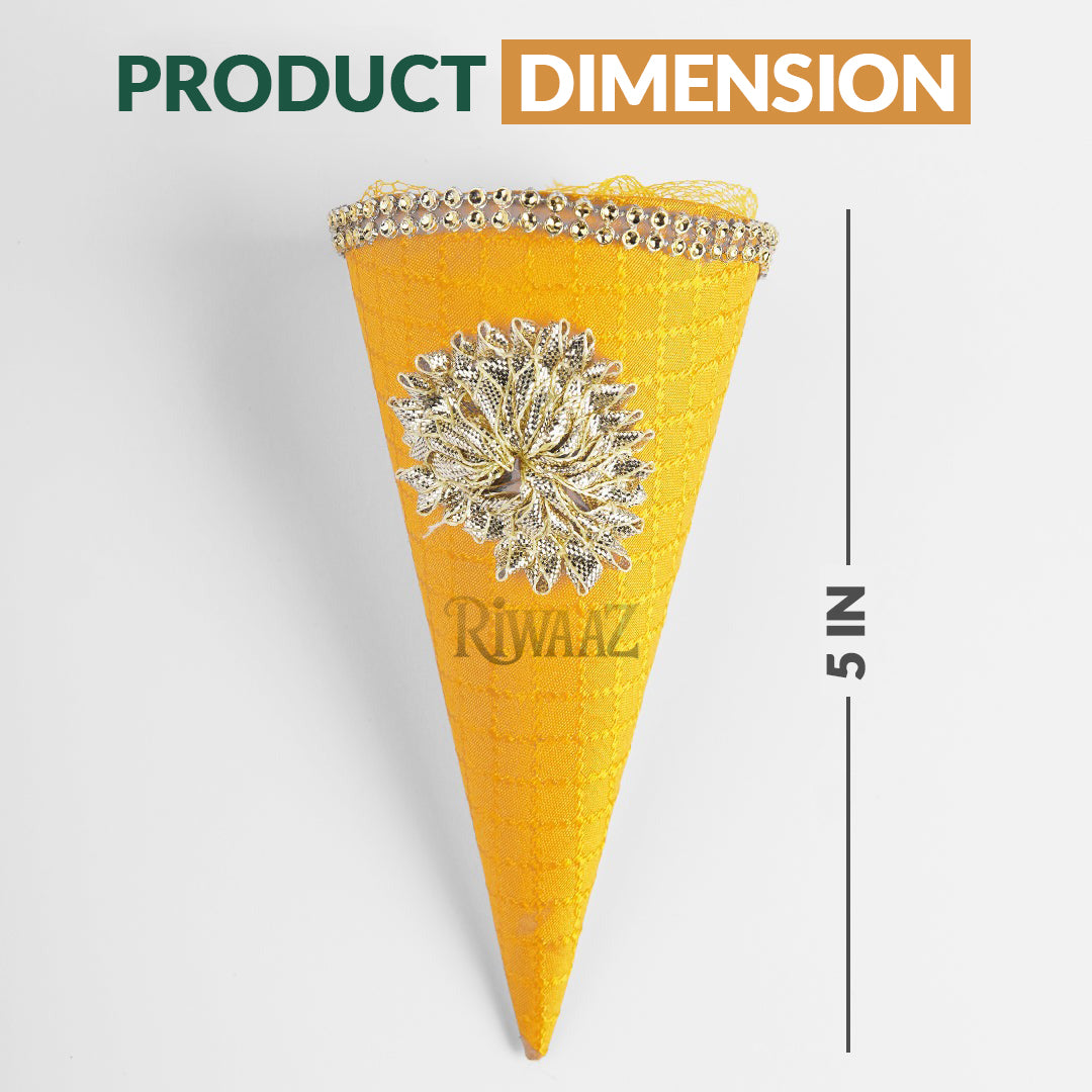 Cone Shape Nikkah Pouches – Pack of 10 | 5-Inch Vibrant Fabric Gift Bags for Nikkah, Mehndi & Wedding Favors