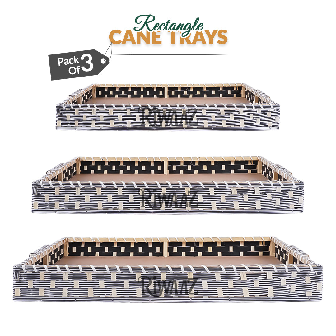 Set of 3 - Silver Rectangle Cane Trays