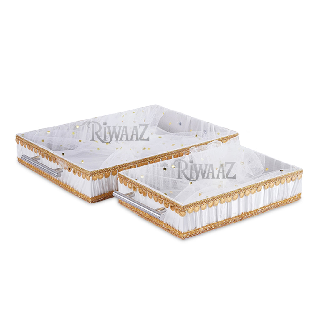 White Satin Trays for Weddings, Gifts & Event Displays