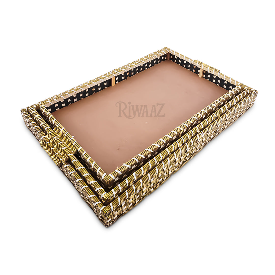 Set of 3 - Gold Rectangle Cane Trays