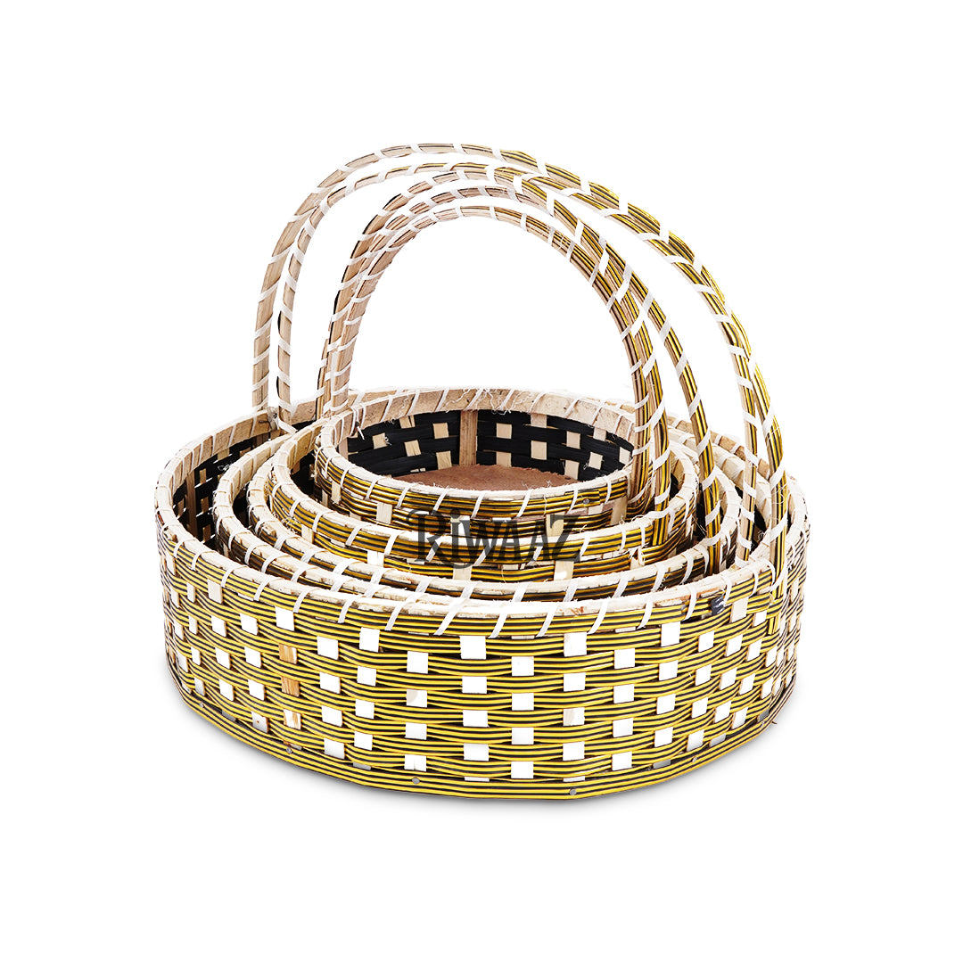 Set of 5 - Round Golden Cane Basket for Gifting, wedding decoration