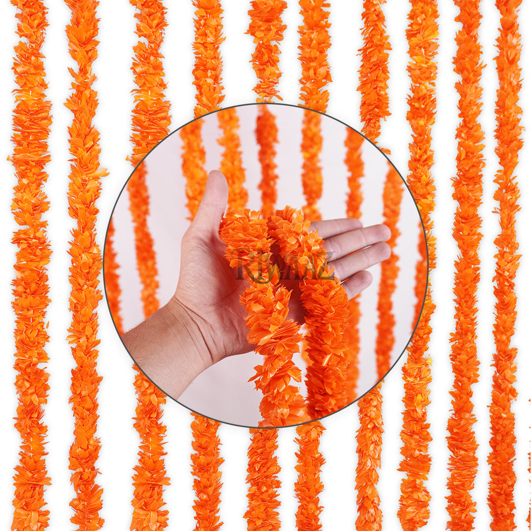 12pcs Orange Jasmine Fluffy Mala Garland – Soft Plastic Flower Strings for Indian Wedding Nikah Decor, Colorful Arch Backdrop