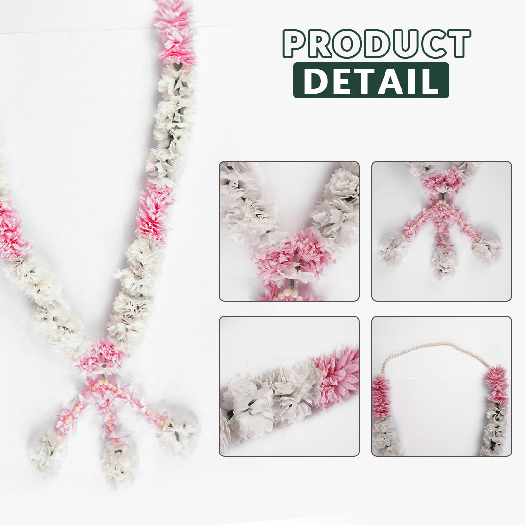 Pink & Silver Marigold Wedding Haar / Varmala – Bride or Groom Jaimala for Wedding
