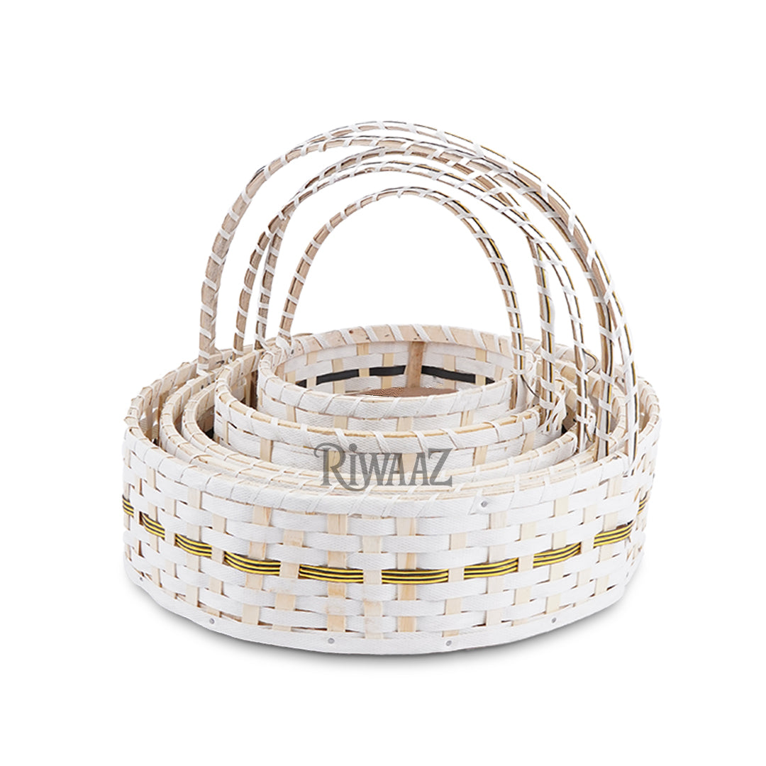 Set of 5 - Round White Cane Basket for Gifting, wedding decoration