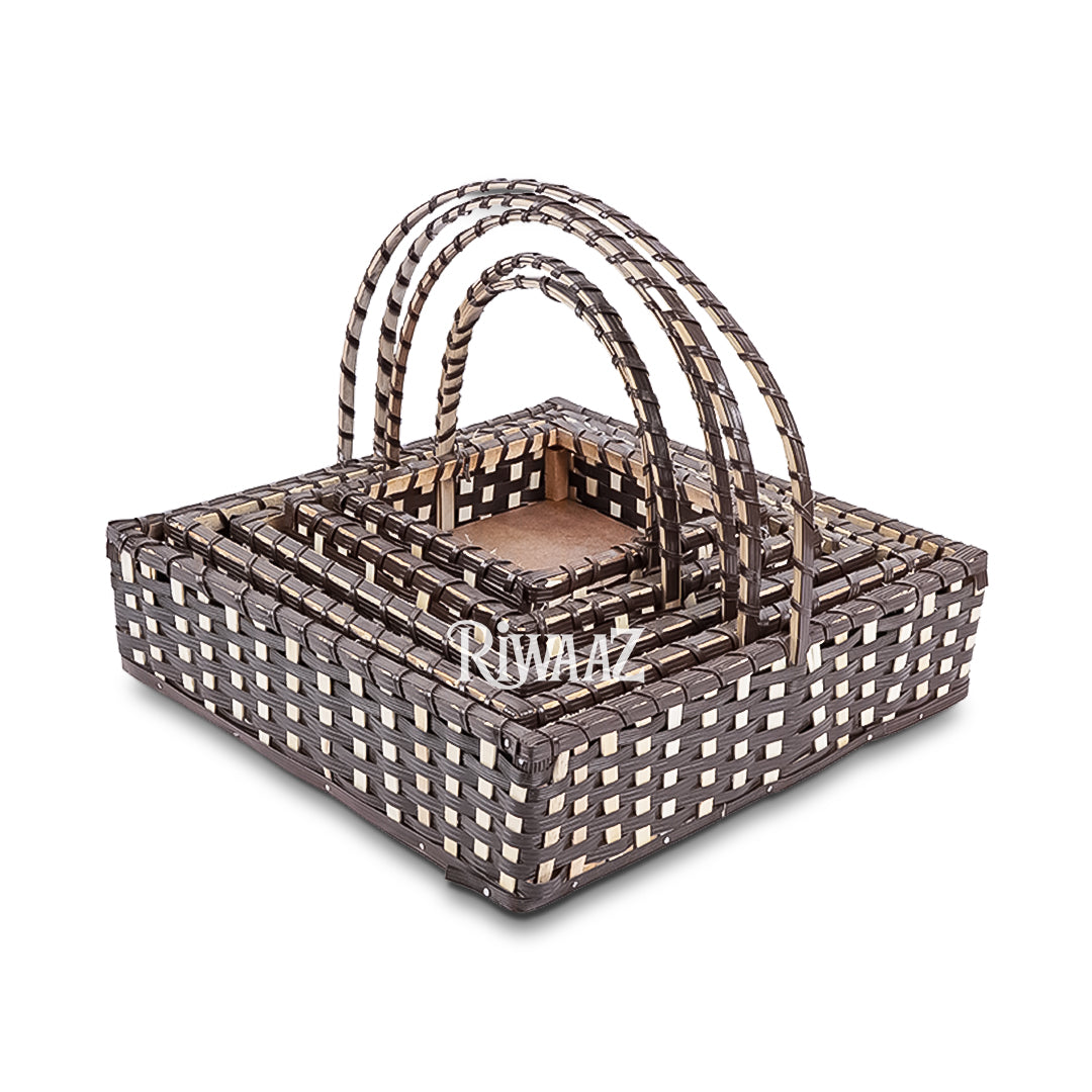 Set of 5 - Brown Square Cane Basket for Gifting, wedding decoration