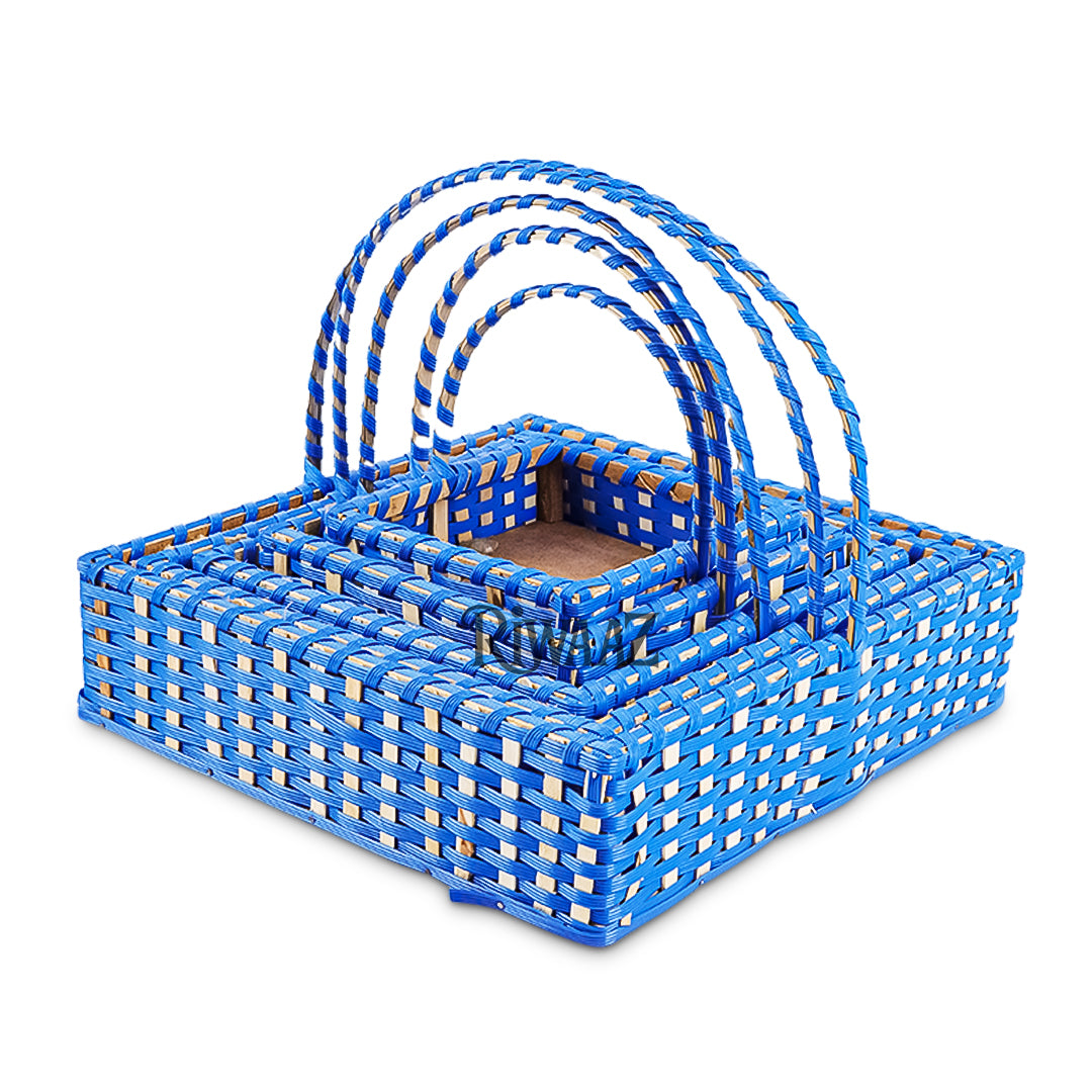 Set of 5 - Blue Square Cane Basket for Gifting, wedding decoration