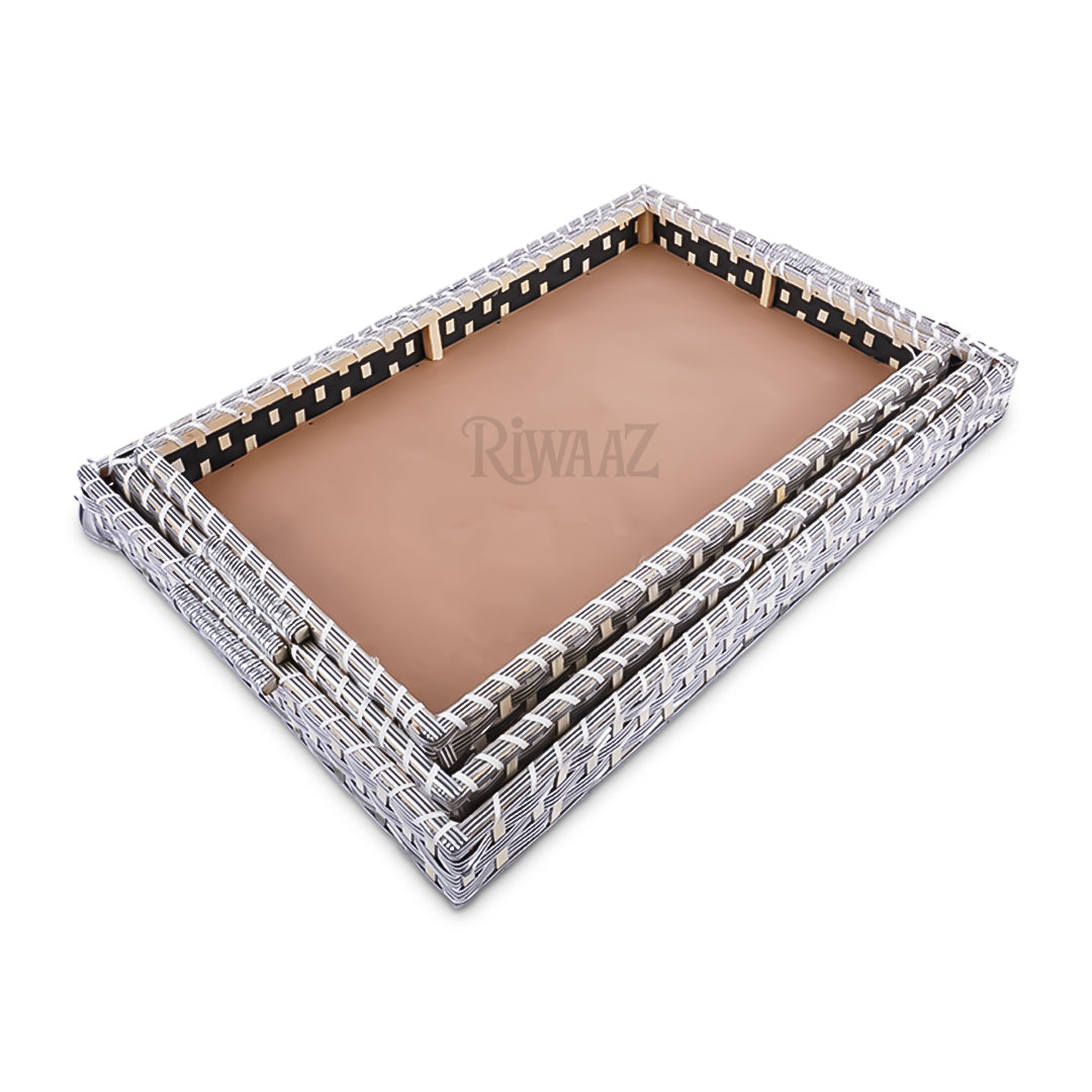 Set of 3 - Silver Rectangle Cane Trays