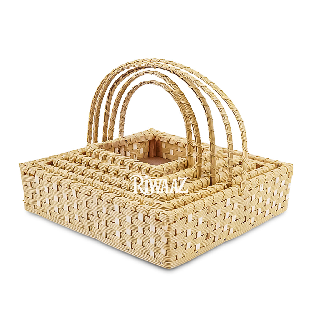 Set of 5 - Beige Square Cane Basket for Gifting, wedding decoration
