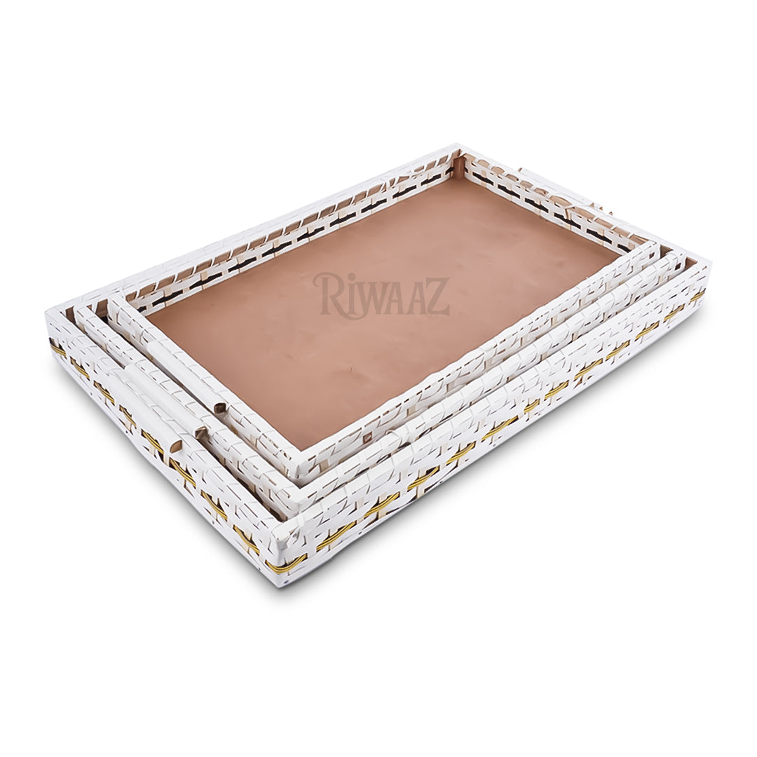 Set of 3 - White Rectangle Cane Trays