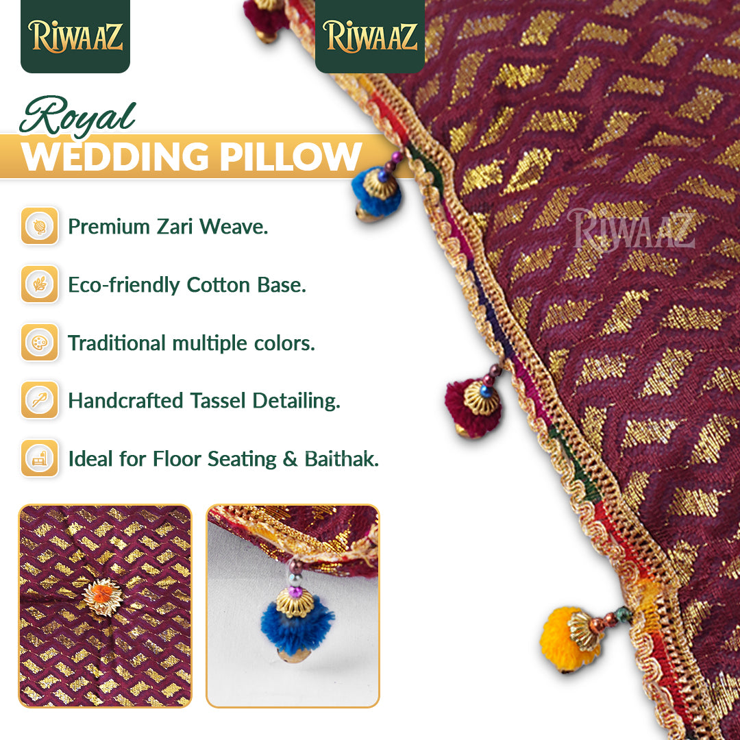 Jamawar Fabric Pillow, Cusion Perfect For Traditional Wedding Decor Including Mehndi, Nikkah, Maiyun, Vivah, and Cultural Celebrate