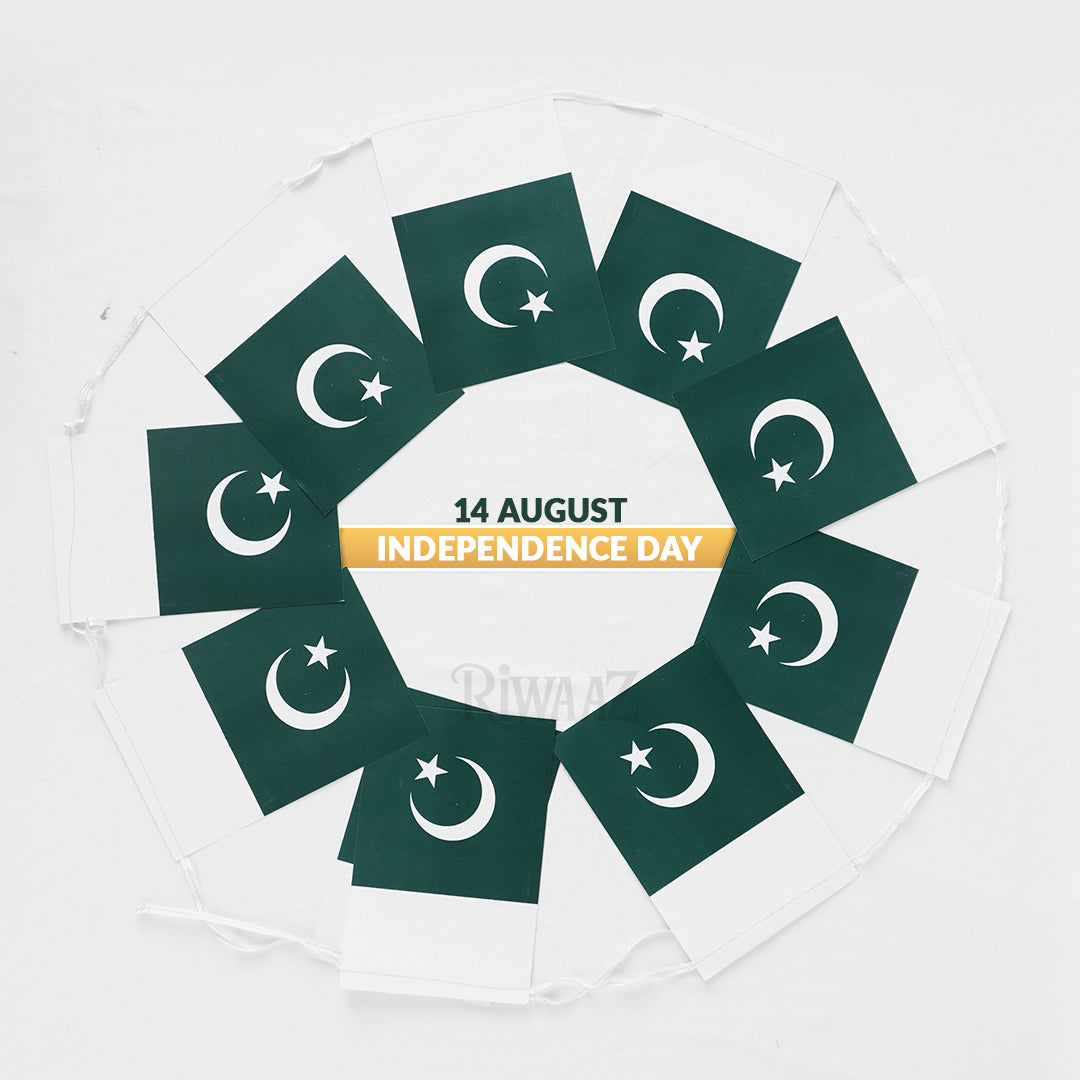 Pack of 100 - Pakistan Flag Buntings for 14th August Celebration