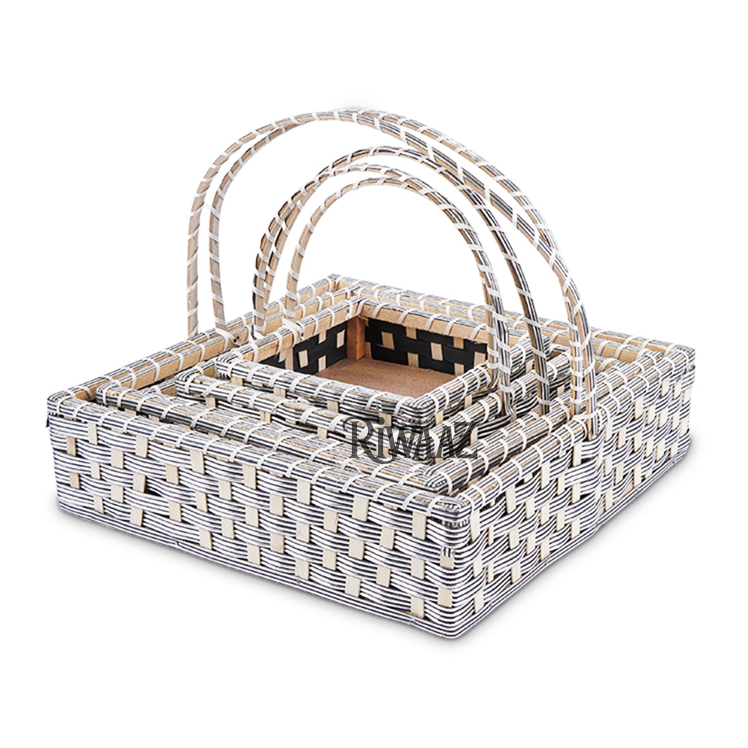 Set of 5 - Silver Square Cane Basket for Gifting, wedding decoration
