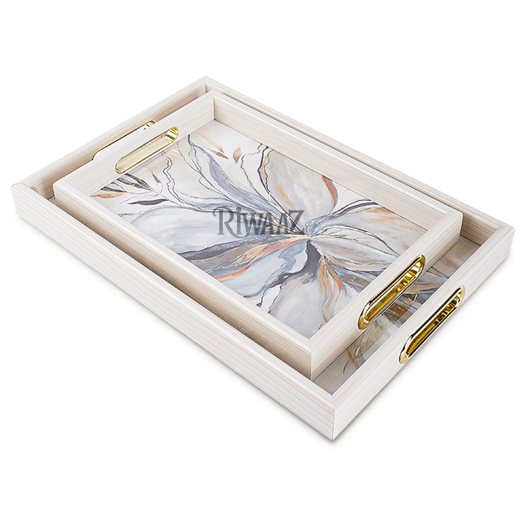 Set of 2 - Marble Textured Fancy Trays