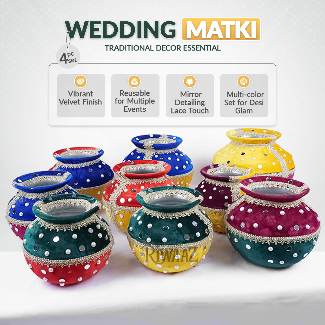 Traditional Colourful Handmade Velvet Matki For Nikkah, Maiyun, Menhdi, Dholki, Indian Wedding, Pakistani Wedding, Shaadi Vivah, Decoration