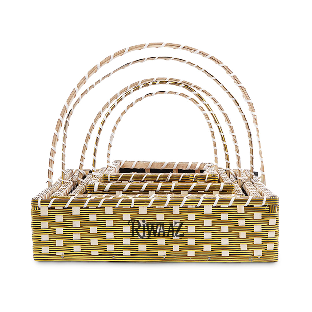Set of 5 - Golden Square Cane Basket for Gifting, wedding decoration