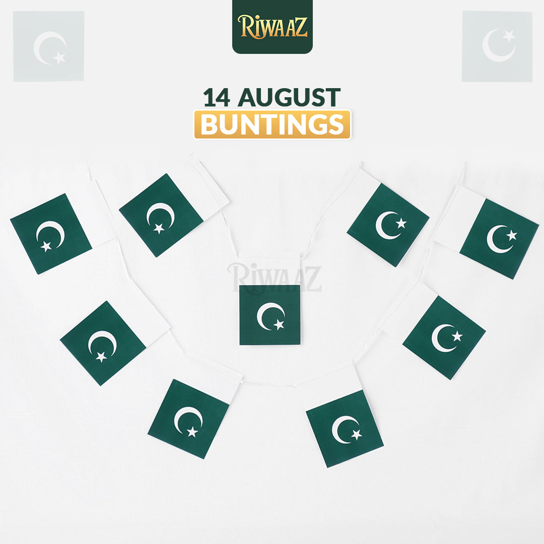 Pack of 100 - Pakistan Flag Buntings for 14th August Celebration